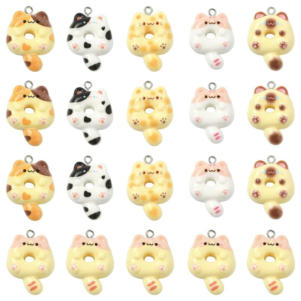 1069 30 pcs 6 Colors Cat Shape Donut Theme Resin Charms Lovely Sweet